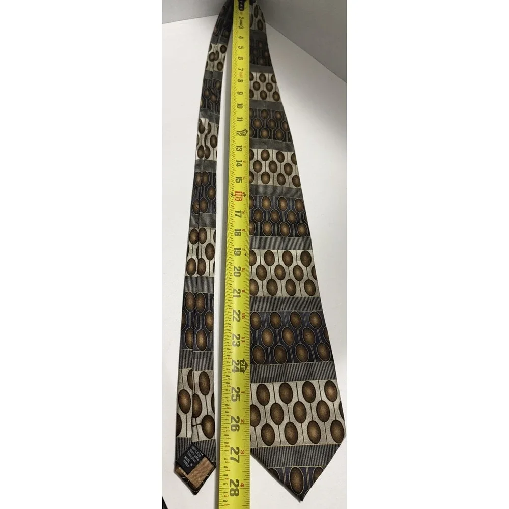 Gasparo Mens Silk Tie Bronze Grey Geometric Oval Abstract Hand Made Necktie